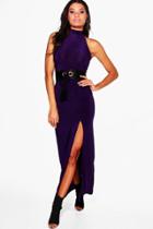 Boohoo Bao Detachable Waist Belt Slinky Maxi Dress Grape