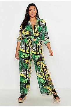 Boohoo Plus Chain Print Wide Leg Beach Trouser