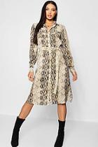 Boohoo Snake Print Pocket Front Midi Shirt Dress