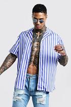 Boohoo Vertical Stripe Oversized Short Sleeve Revere Shirt