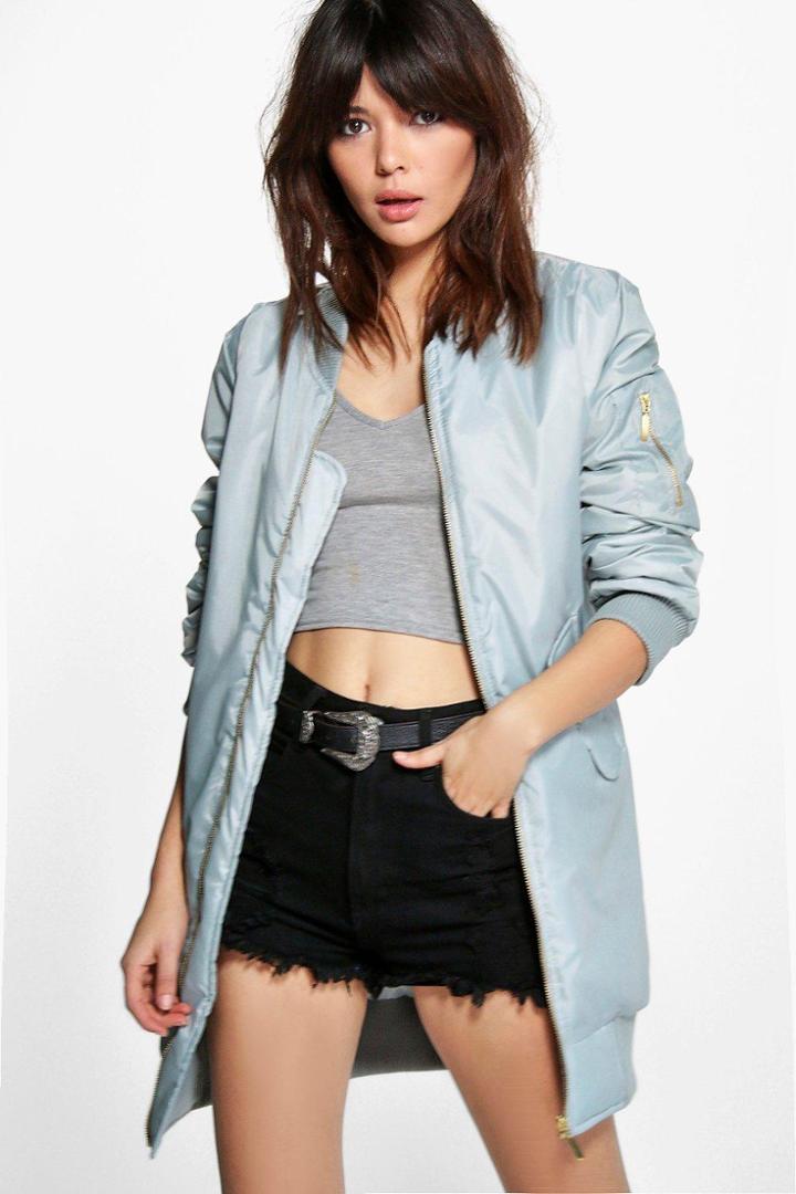 Boohoo Amber Longline Ma1 Bomber Grey