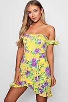 Boohoo Annora Spring Floral Bardot Wrap Mini Dress