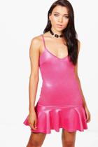 Boohoo Petite Hattie Drop Hem Strappy Dress Cerise