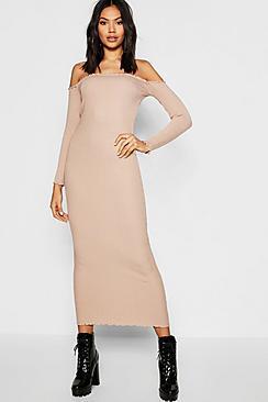 Boohoo Tall Bardot Knitted Midi Dress