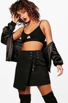 Boohoo Aura Woven Lace Up Rope Detail Mini Skirt