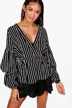Boohoo Grace Wrap Stripe Shirt