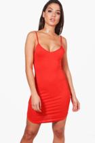 Boohoo Alice Strappy Curved Hem Bodycon Dress Orange