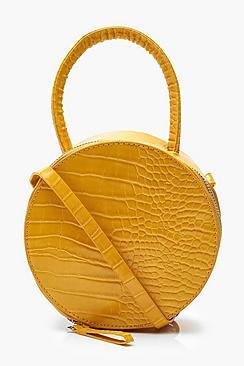 Boohoo Grab Handle Faux Croc Round Cross Body