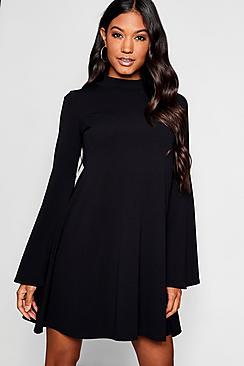 Boohoo High Neck Flared Split Sleeve Skater Dress
