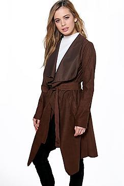 Boohoo Petite Roma Suedette Waterfall Coat