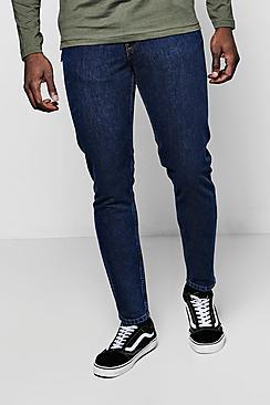 Boohoo Tapered Fit Dark Blue Denim Jeans In 13oz