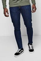 Boohoo Tapered Fit Dark Blue Denim Jeans In 13oz