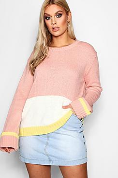 Boohoo Plus Sandy Colour Block Knitted Jumper