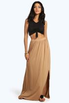 Boohoo Alex Jersey Maxi Skirt Camel
