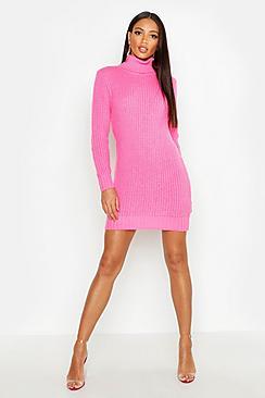 Boohoo Roll Neck Soft Knit Neon Jumper Dress