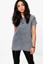 Boohoo Laila Lace Up Shoulder T-shirt Grey