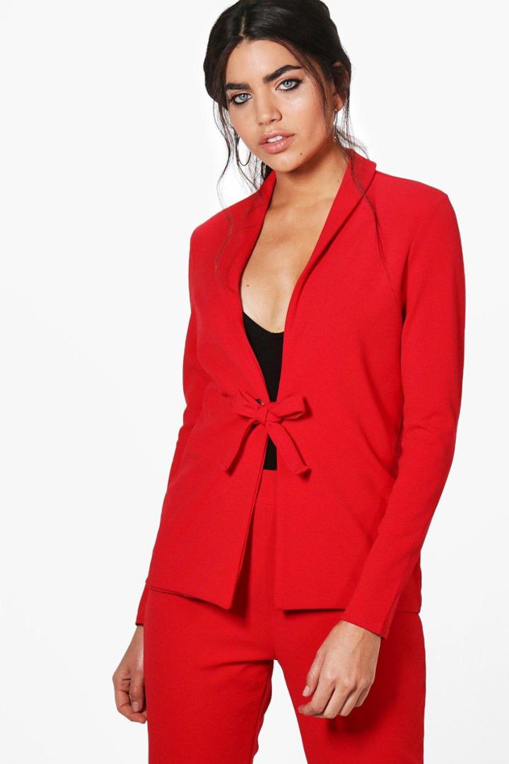 Boohoo Paige Eyelet Blazer Red