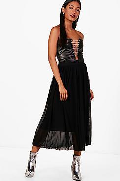 Boohoo Boutique Tulle Pleated Midi Skirt