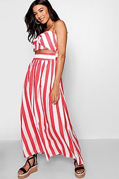 Boohoo Natalie Striped Bow Floor Sweeping Maxi Dress