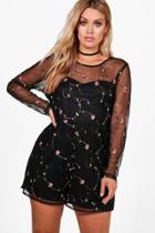 Boohoo Plus Lois Embroidered Playsuit Multi