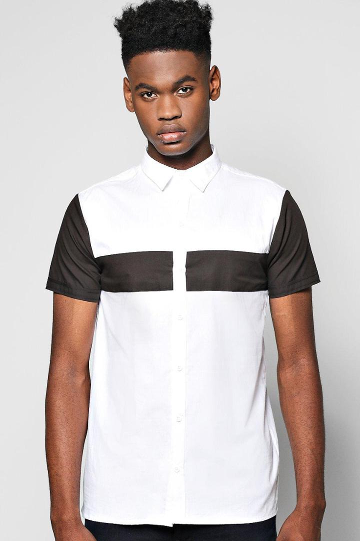 Boohoo Contrast Panel Short Sleeve Shirt Black