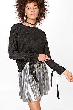 Boohoo Karina Tie Cuff Fine Knit Jumper