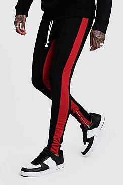 Boohoo Tricot Skinny Red Side Panel Joggers