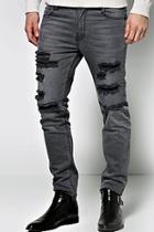Boohoo Skinny Fit Light Grey Multi Ripped Jean