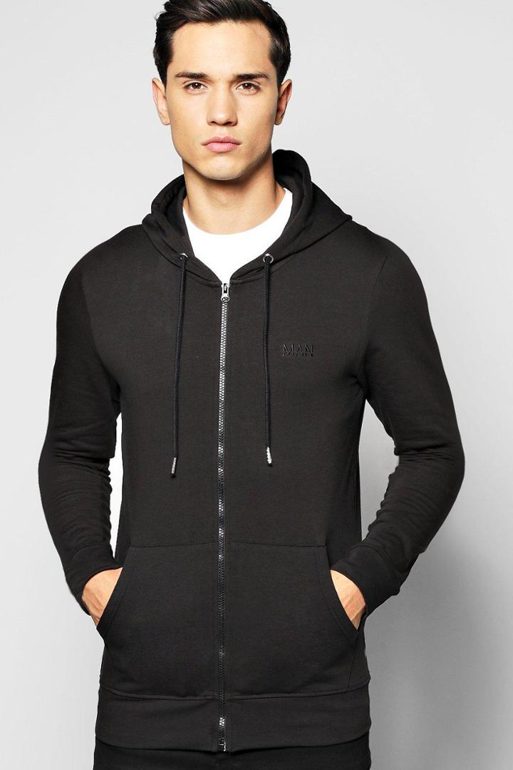 Boohoo Muscle Fit Zip Through Hoodie With Logo Black