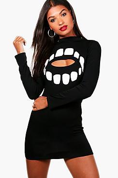 Boohoo Halloween Iva Teeth Cut Out Bodycon Dress