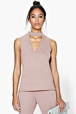 Boohoo Elisa Cut Out Choker Sleeveless Top