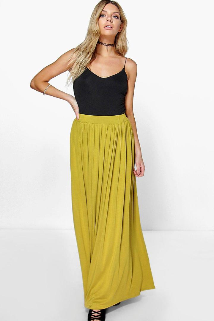 Boohoo Sophia Floor Sweeping Maxi Skirt Lime