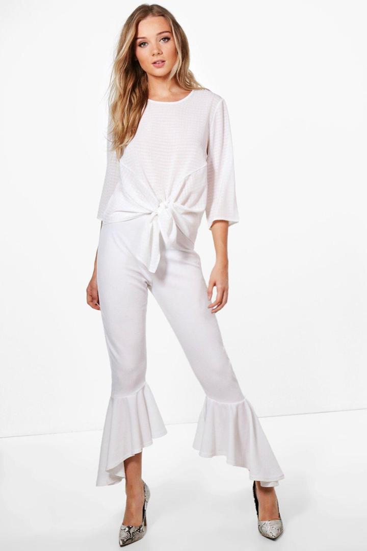 Boohoo Alice Ruffle Hem Trouser White