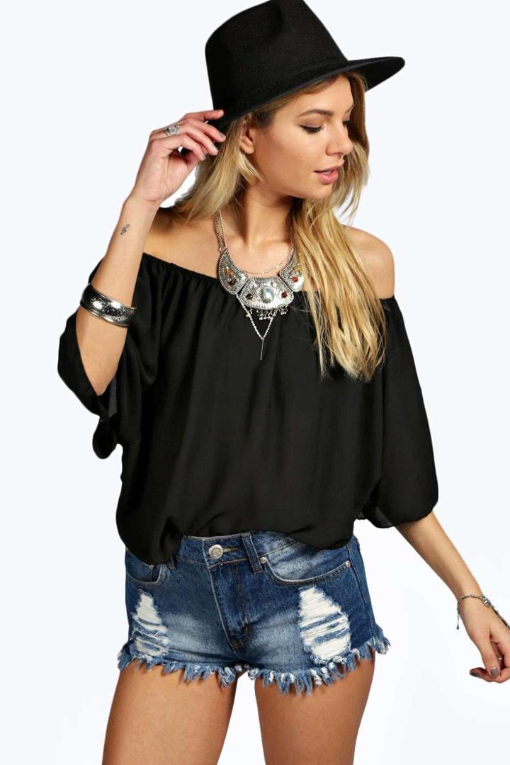 Boohoo Jess Woven Off The Shoulder Top Black