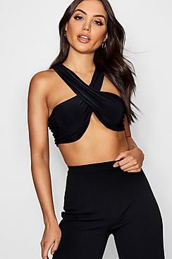 Boohoo Marsa Ruched Cross Front Slinky Crop