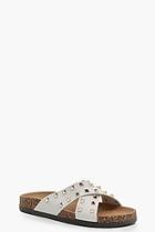 Boohoo Cross Strap Studded Footbed Sandals