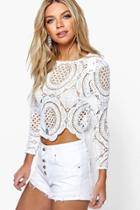 Boohoo Holly Crochet Lace Zip Back Crop Top White