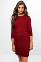 Boohoo Tall Irina Belted T-shirt Dress Wine