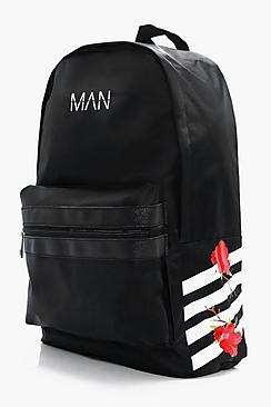 Boohoo Man Floral Print Stripe Backpack