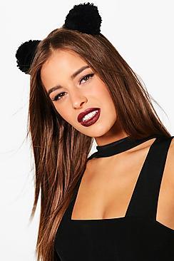 Boohoo Freya Knitted Pom Mouse Ears Headband