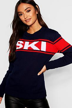 Boohoo Petite Ski Slogan Christmas Jumper