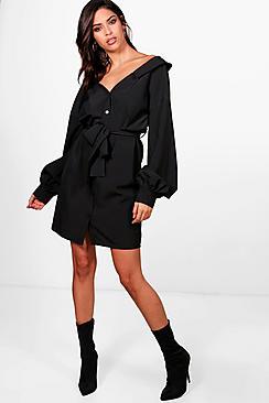 Boohoo Serena Belted Shirt Dress