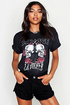 Boohoo Tall Savage Skulls Band T-shirt