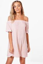 Boohoo Lucie Off The Shoulder Gingham Mini Dress