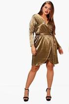 Boohoo Plus Penny Metallic Pleat Wrap Dress