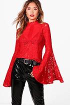 Boohoo Alexis Extreme Flare Sleeve Lace High Neck Blouse