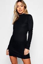 Boohoo Petite Rib Lettuce Hem Turtle Neck Dress