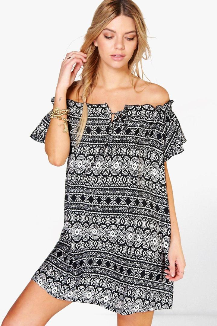 Boohoo Eleonora Off The Shoulder Tie Shift Dress Black
