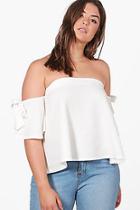 Boohoo Plus Kelly Off The Shoulder Bow Top