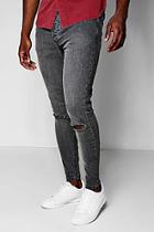 Boohoo Charcoal Skinny Fit Jeans With Ripped Knees